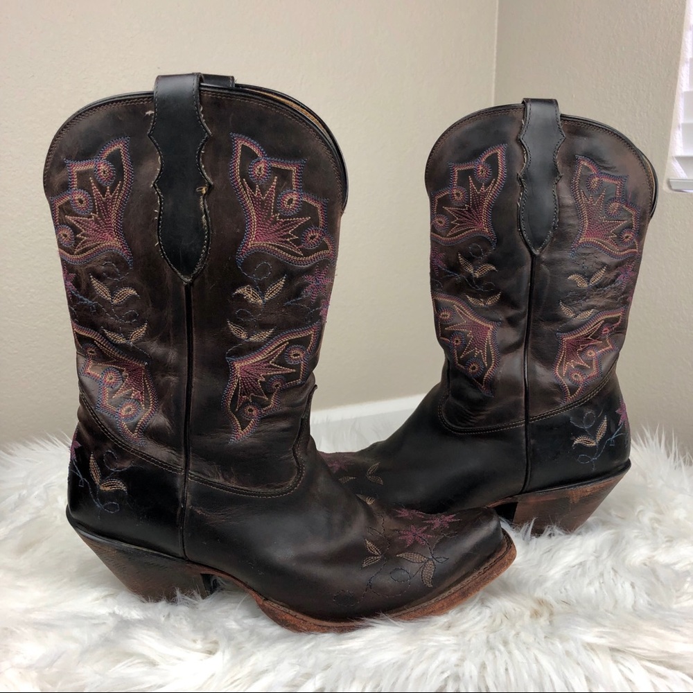 Tony Lama cowboy western boots floral brown